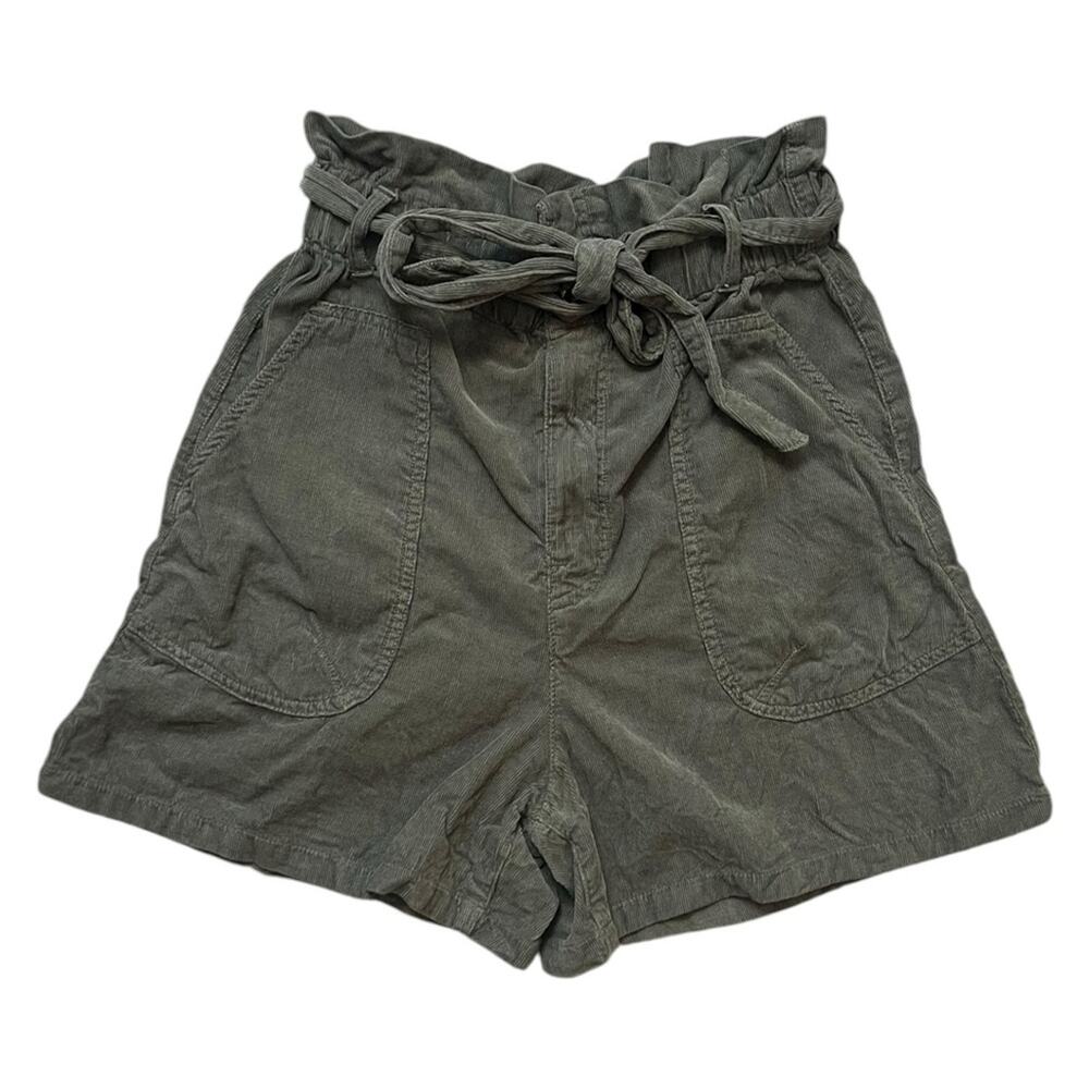 Zara Paperbag Waist Olive Green Corduroy Shorts Tie Belt High Rise Festival - 2